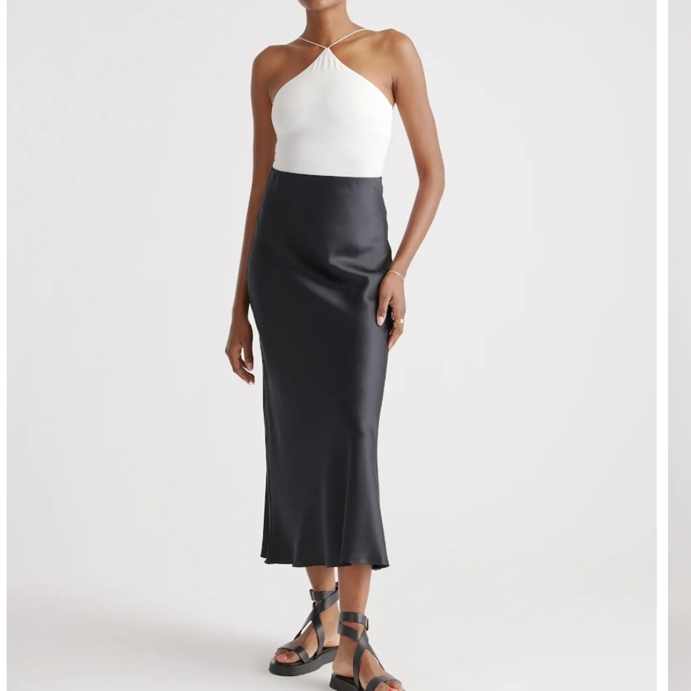 Quince 100% Washable Mulberry Silk Skirt, Black, Large